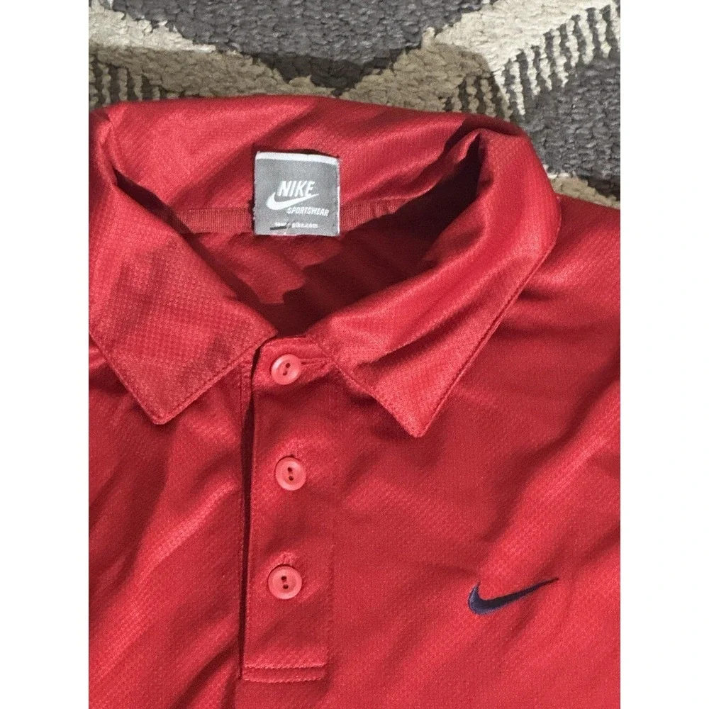 Vintage‎ Nike Polo Shirt Mens M Red Short Sleeve Y2K 1/4 Button Gray Tag Sports